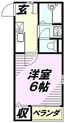 グリーンテラス所沢 2階1Kの間取り