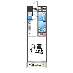 アルモニー中もず 8階1Kの間取り