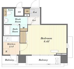 ガーラ芝御成門 14階1Kの間取り