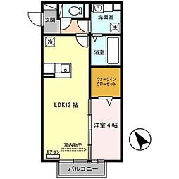 フィオーレ野崎II 2階1LDKの間取り