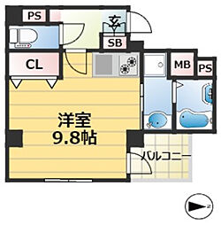 JR東海道・山陽本線 三ノ宮駅 徒歩1分の賃貸マンション 6階ワンルームの間取り