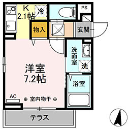 ルピナス堀之内 1階1Kの間取り