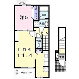 シェリジェ・ミムラVI 2階1LDKの間取り