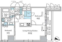 パークアクシス板橋本町ステーションゲート 7階2LDKの間取り