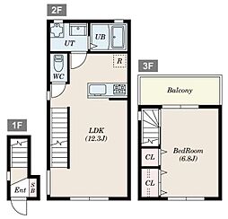 東京メトロ東西線 落合駅 徒歩3分の賃貸アパート 2階1LDKの間取り