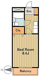 京王相模原線 京王堀之内駅 徒歩7分の賃貸マンション 2階1Kの間取り