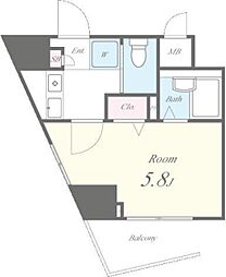 グランドソレーユ 8階1Kの間取り