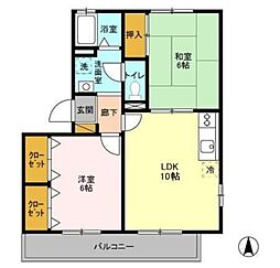 グレイスコートI 3階2LDKの間取り