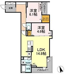 アンジュール徳丸Ｂ棟 3階2LDKの間取り