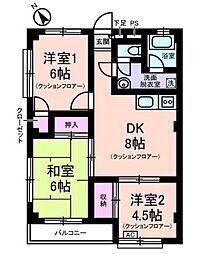 クローバーハイツ 2階3DKの間取り