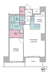 レジディアタワー目黒不動前 19階1LDKの間取り