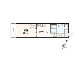 MELDIA福生III 3階1DKの間取り