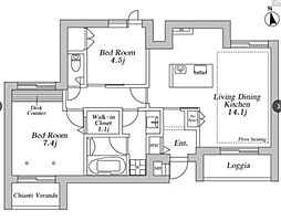 川崎市多摩区登戸マンション 2LDKの間取図画像