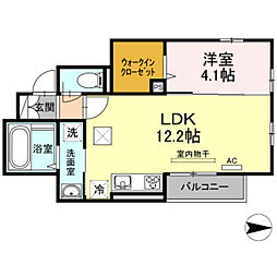 シャンブル 1階1LDKの間取り