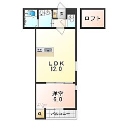 ハウスモメゾン大浜A棟 3階1LDKの間取り