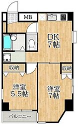 メゾンドリプレット 4階2DKの間取り