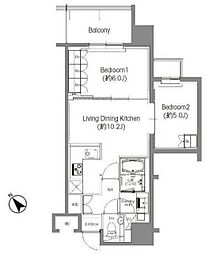 BPRレジデンス三田伊皿子坂 3階2LDKの間取り