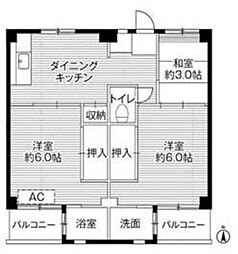 ビレッジハウス勝田5号棟 3DKの間取図画像