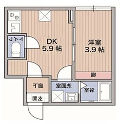 京成本線 勝田台駅 徒歩13分の賃貸アパート 1階1DKの間取り