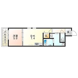 フジパレス西住之江II番館 2階1DKの間取り