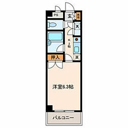ビレッジコア八王子 5階1Kの間取り