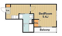 レジデンスウエスト淵野辺 2階1Kの間取り