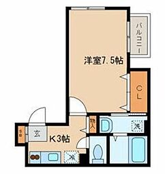 メゾンボヌール東が丘 1Kの間取図画像
