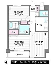 ヴィルヌーブ南麻布 4階2LDKの間取り