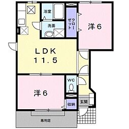 ジョリクールB棟 2LDKの間取図画像