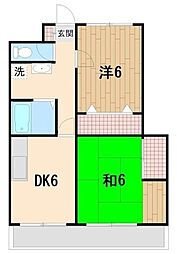 アムールチュラ 3階2DKの間取り