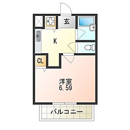 フジパレス南田出井 2階1Kの間取り
