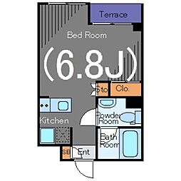 ガーデン代々木八幡 1階ワンルームの間取り