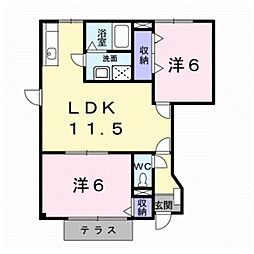 コモド・カーサたなかII 1階2LDKの間取り