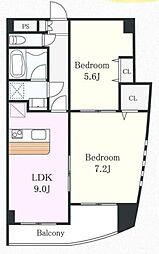 JR横浜線 矢部駅 徒歩15分の賃貸マンション 4階2LDKの間取り