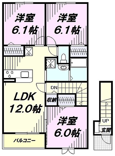 東京都あきる野市雨間(賃貸アパート3LDK・2階・67.47㎡)の写真 その2
