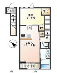 ミラドールII 2階1LDKの間取り