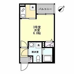 ベイルーム相模が丘 3階1Kの間取り