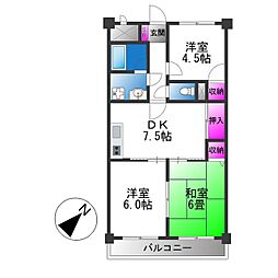 木の国ハイツ 3DKの間取図画像