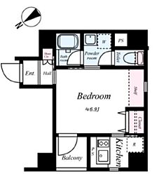 フュージョナル日本橋浜町 2階1Kの間取り