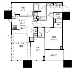 グランドミレーニア 21階3LDKの間取り