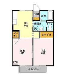 マノワール平松 1階2DKの間取り