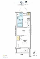 プラウドフラット亀戸 1DKの間取図画像