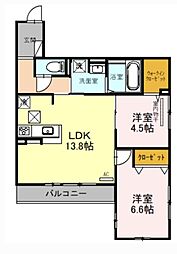 阪急神戸本線 塚口駅 徒歩7分の賃貸アパート 1階2LDKの間取り