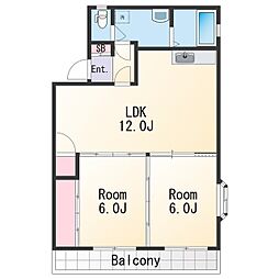 サンライト今福 2階2LDKの間取り