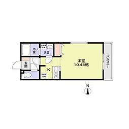 ミリアビタ稲毛 1階ワンルームの間取り