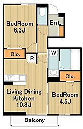 ホープフルパレス 1階2LDKの間取り
