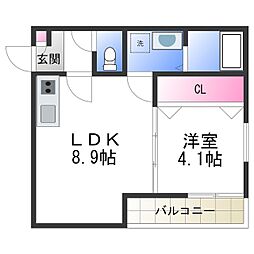 ドルチェ石津 3階1LDKの間取り