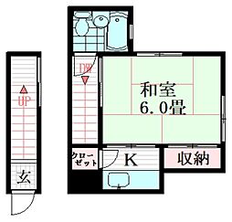 ガーデンハイツC 2階1Kの間取り