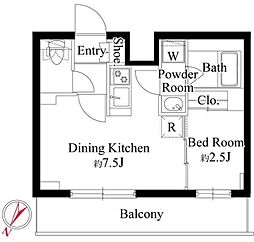 ハーモニーレジデンス新宿余丁町ザ・ガーデン 5階1DKの間取り