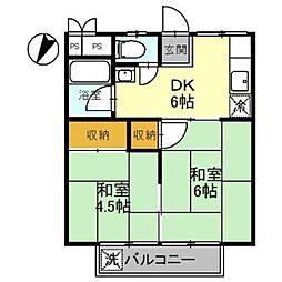 南海高野線 初芝駅 徒歩13分の賃貸アパート 2階2DKの間取り